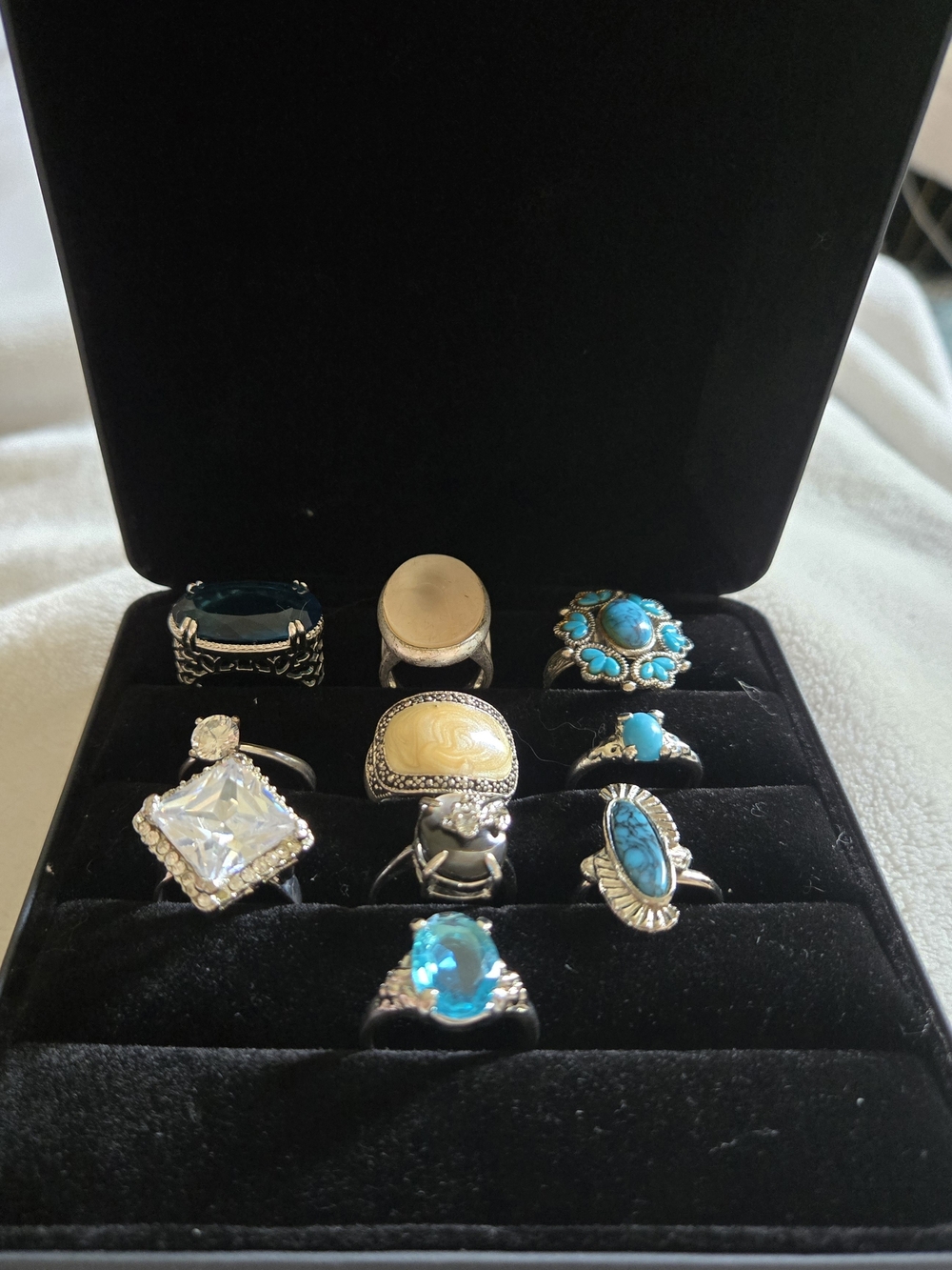 Silver Turquoise and Blue Gemstone Statement Ring - Blue